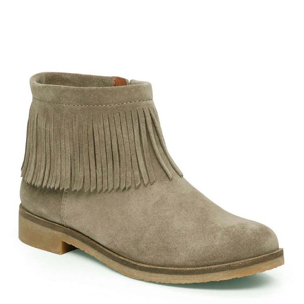 NEW Lucky Brand Women Galley Brindle Oiled Suede Zip Fringe Dress Ankle Bootie